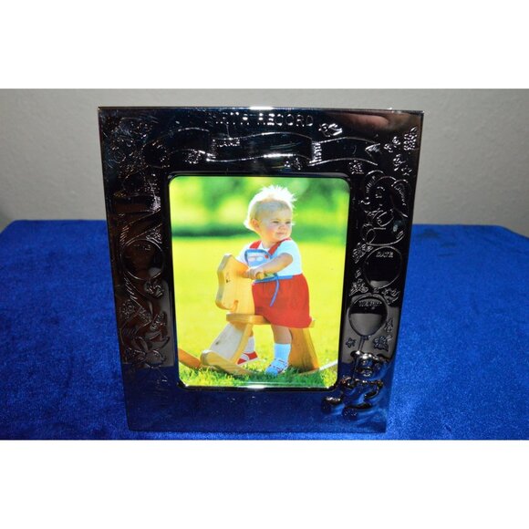 Baby Nursery Photo Frame Vertical Silver Tone Animals Personalized Records - Picture 1 of 10